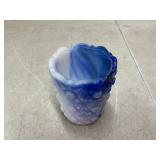 Vtg cobalt blue/white slag glass toothpick holder