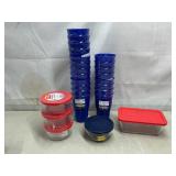 Plastic tumblers, Pyrex glass lidded storage, NIB