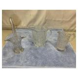 Glass pitchers, basket