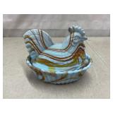 Westmoreland slag blue slag glass hen on nest