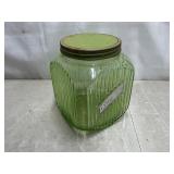 Depression era green glass cookie jar