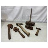 Sledge head, hatchet, pipe wrenches, hammer, iron