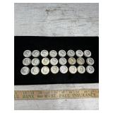 24 Kennedy Half Dollars 1965-69, 40% silver