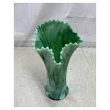Adolphe Bournique green slag glass vase