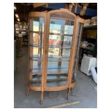 Antique Bow Front Tiger Oak Curio Cabinet