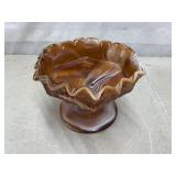 Vtg Imperial Glass caramel slag compote bowl