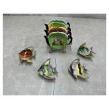 MCM ceramic tea bag holder set,fish trinket dishes