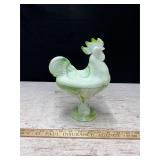 Kanawha Green White Slag Glass Rooster Dish