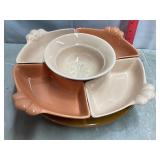 Vtg California Pottery Lazy Susan snack set