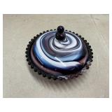 Candle wick purple slag glass covered candy dish