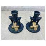 Roseville candlestick holders, Clematis pattern