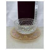 Crystal Bowl & Carnival Glass Footed Cake Plate