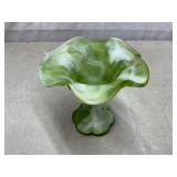 Vtg Kanawha green/white slag glass footed compote
