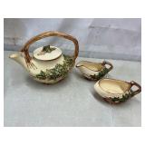 McCoy Ivy ceramic teapot, creamer, sugar