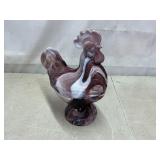 Purple slag glass standing Rooster on nest