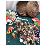 Vtg Sewing Basket with Buttons