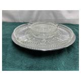 Kromex lazy Susan relish tray, chrome look base