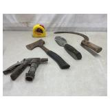 Tape measure, hatchet, sickle,hose sprayer, trowel