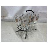 Frosted wine glasses w/22K gold, carrier