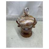 Imperial glass caramel slag glass dish w/lid