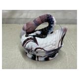 Purple/white slag glass swan on nest