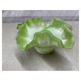 Kanawha green/white Hobnail slag glass bowl