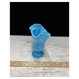 Vtg Fenton Blue Slag Handkerchief Vase, 6't.