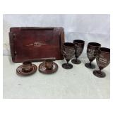 Wooden tray, goblets, mini cups/saucers set Cuba