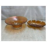 Carnival glass;Jeanette crackle bowl, ruffled dish