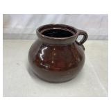 Vtg glazed brown stoneware bean pot