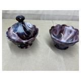 Imperial Glass purple slag trinket holders, 1 lid