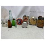 Vtg bottles/glass, product tins/containers