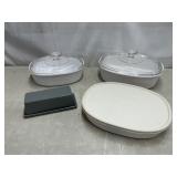 Corningware casserole dishes, butter dish