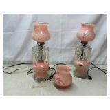 Pair of Vtg pink frosted boudoir lamps see below