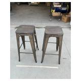 Two Steel & Wood Bar Stools