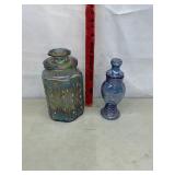 Iridescent Blue Carnival Glass Canister
