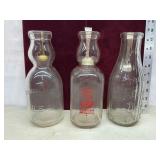 3 Glass Milk Bottles w/ Spoons