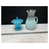 Vtg Indiana Glass Candy dish & MCM frosted Pitcher