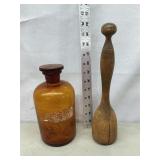 Amber Glass Jar w/ Glass Stopper & Wooden Smasher