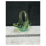 Murano style Green Blue art glass basket