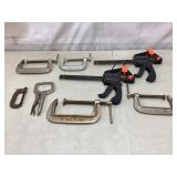 Various types of clamps, sizes
