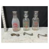 3 one quart Milk Bottles. With 3 spoons