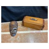 African style mask decor. Wooden trinket box