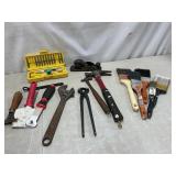 Assortment of tools and painting supplies