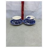 Occupied Japan Blue Willow Teacups and Saucers