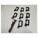 Cast iron C clamps, monkey wrench