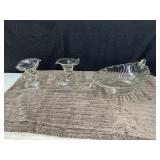 Vtg glass Lily pad bowl & footed cornucopia faces