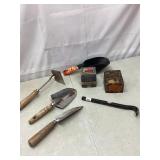 Garden tools, nail puller, screws, cotton pins