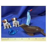 Dogs, Bluebird, wooden Ironwood Seal, Murano
