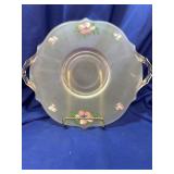 Pink Satin Depression Hand Painted Cake Plate